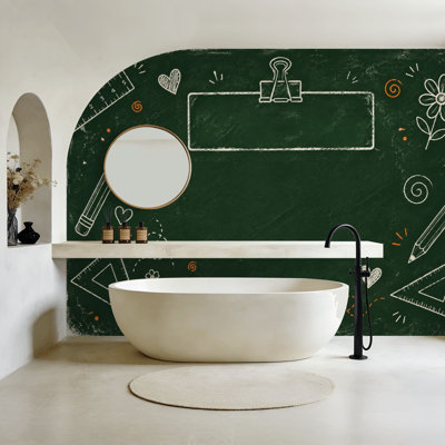 Peel and Stick Wallpaper Green Chalkboard Decorated Doodle Art School Supplies Patterns Wall Murals 100"H x 144"W Removable PVC Wall Paper Self-Adhesive Wall Decor for Bedroom Living Room Home Office