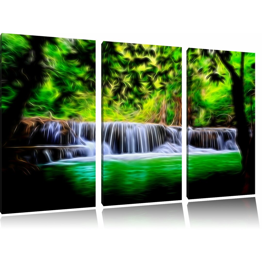 3-tlg. Leinwandbilder-Set „Tropischer Wasserfall“, Grafikdruck