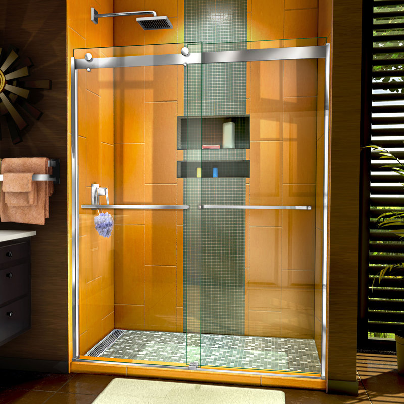 Porte de douche sans cadre l 56 po x H 76 po Sapphire, Chrome, Transparent