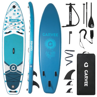 Planche à pagaie gonflable autoportante 11 pi 5 po avec accessoires SUP de qualité supérieure, conception large et stable, plateau en EVA antidérapant, support pour caméra, bleu sarcelle