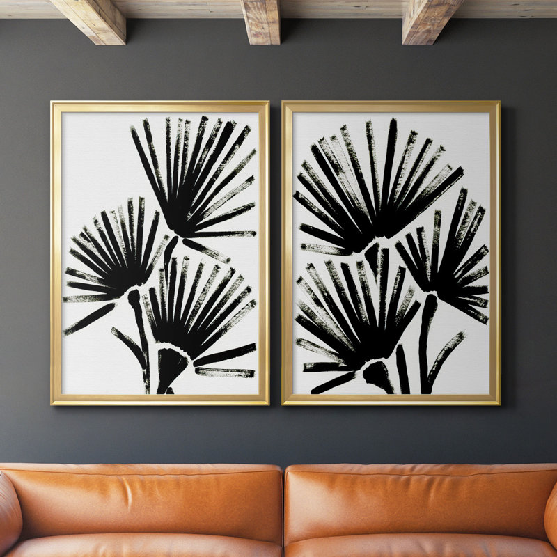 «Fan Brush I», toile encadrée de qualité supérieure - prête à être accrochée, Or, H 42,5 po x l 61 po x P 2,5 po