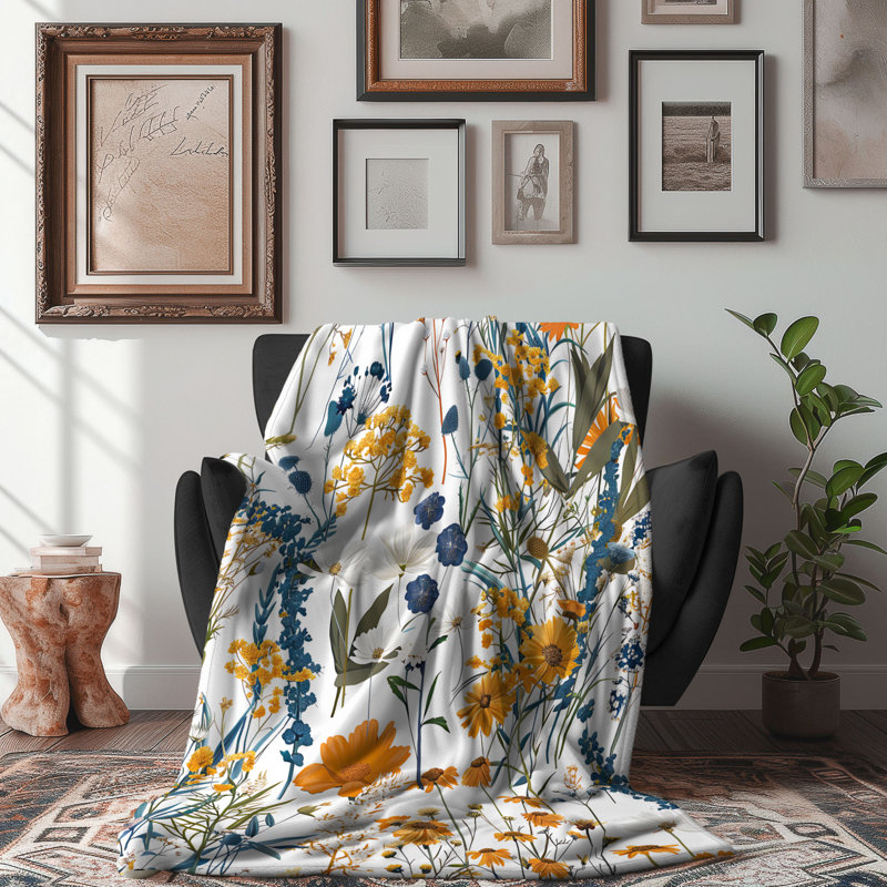 Couverture vintage en sherpa de qualité supérieure Vintage Moss Blossoms, Grand lit