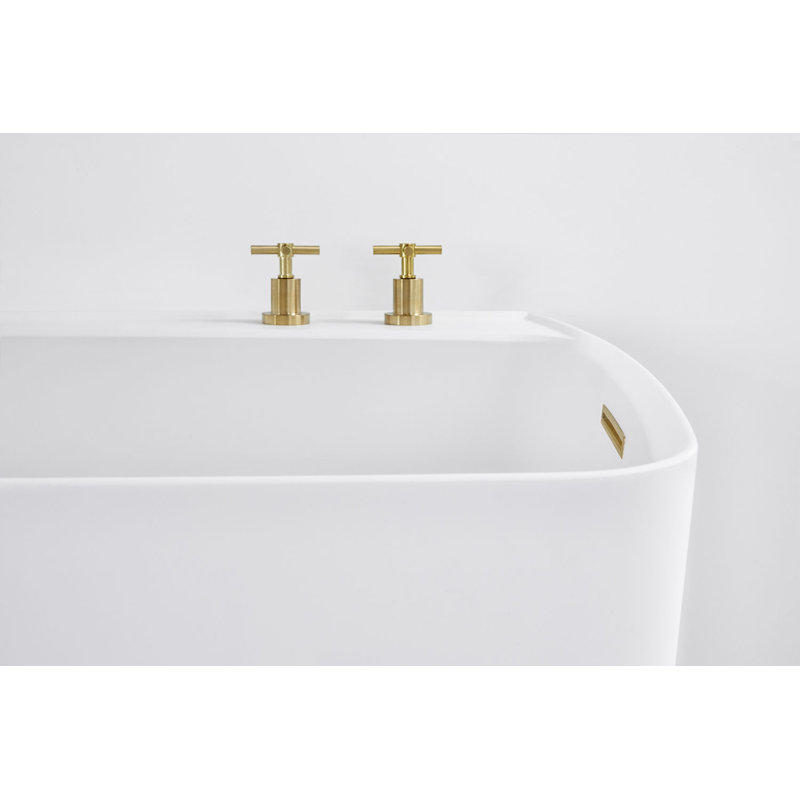 Lab 59.5'' L Freestanding Soaking Bathtub, White True High Gloss, Satin Brass