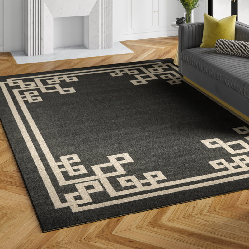Tapis noir / beige Barreto, Rectangle 7 pi 1 po x 10 pi