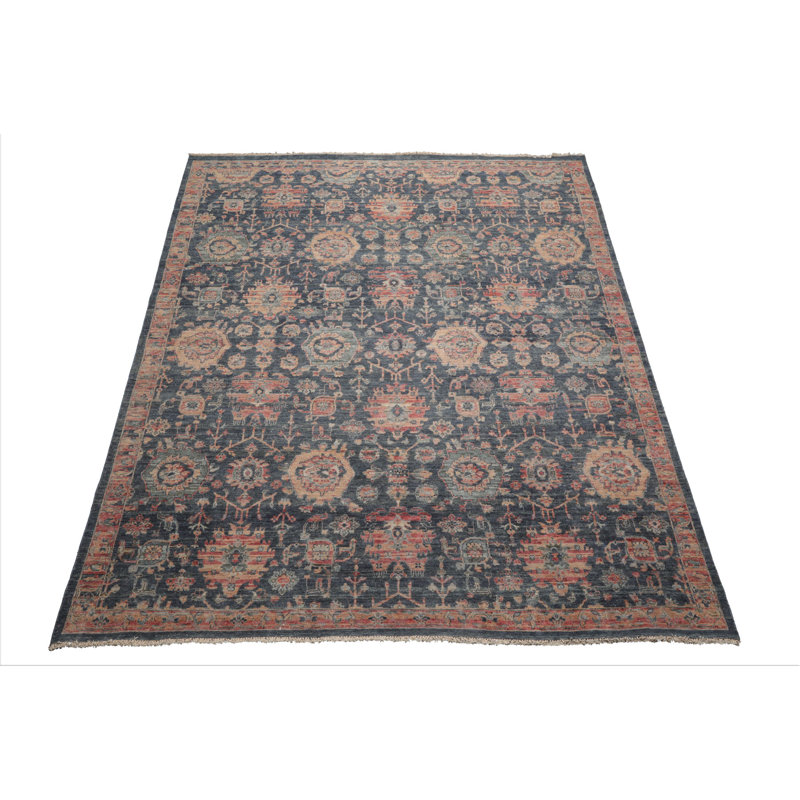 Tapis traditionnel en laine nouée à la main 8 x 10 ardoise