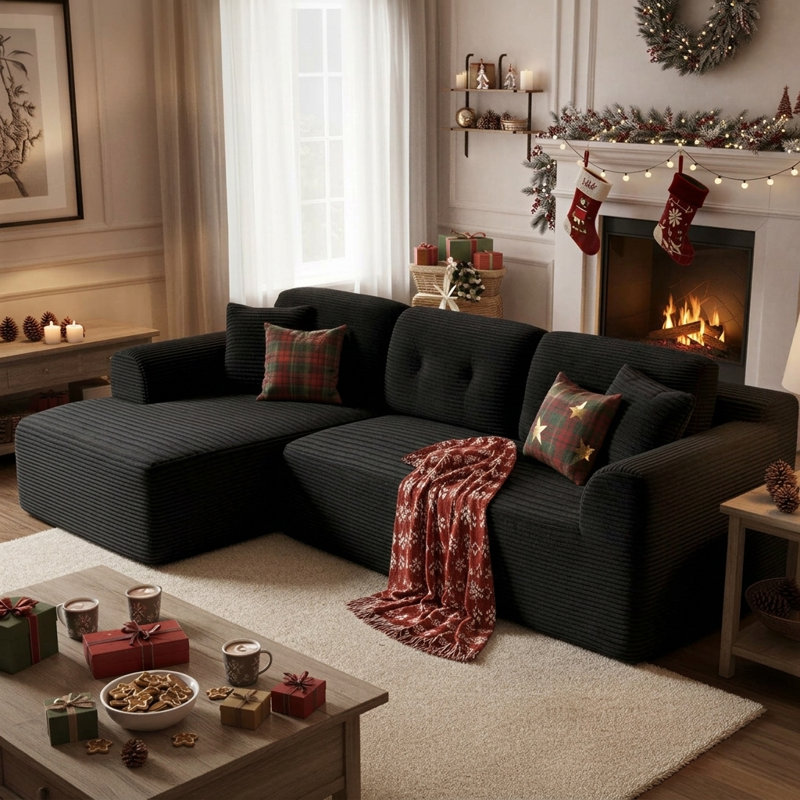 Comfy Cloud Couch, L Shaped Sectional Sofa, Black, Left (L)