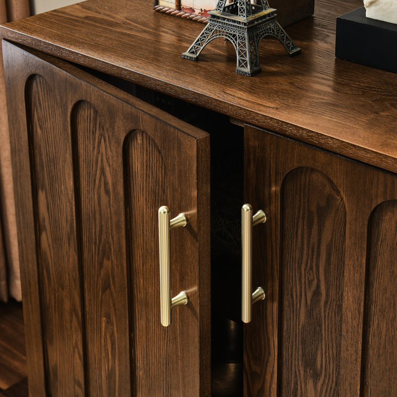 Fluted Cabinet - Adjustable Shelves & Solid Wood Legs For Kitchen, Dining Room Walnut Mid Century Modern Storage With Sideboard Room, Hallway