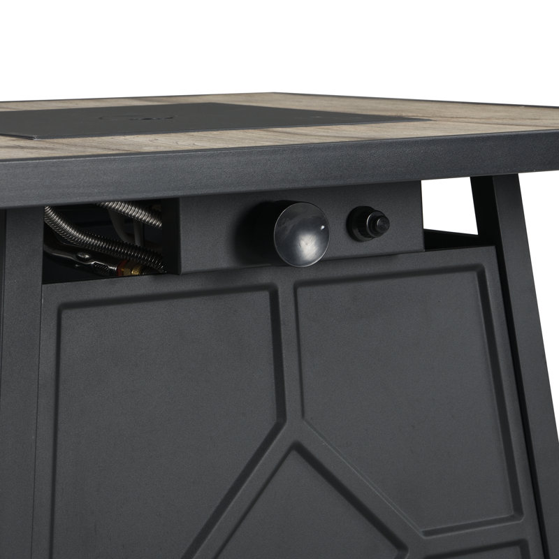 28 - Inch Square Fire Pit Table 40,000 Auto Ignition Propane Gas, Grey + Iron, Build, Unique Appearance, Outdoor Ambiance Ignition, , Square, Gas Table, Strong Metal, Tile Desktop, Easy To Clean