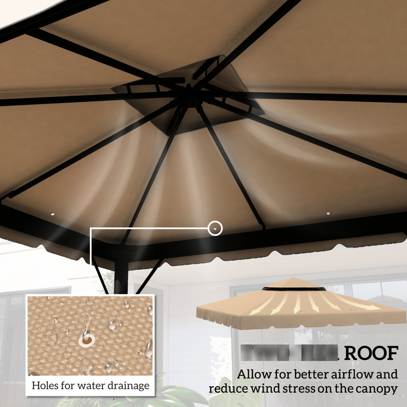 Toit de remplacement pour pavillon de jardin kaki 9,8 pi x 9,8 pi, double aération pour le dessus de patio