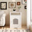 Enceinte de litière moderne en bois avec tablette de rangement et armoire cachée pour l'intérieur.