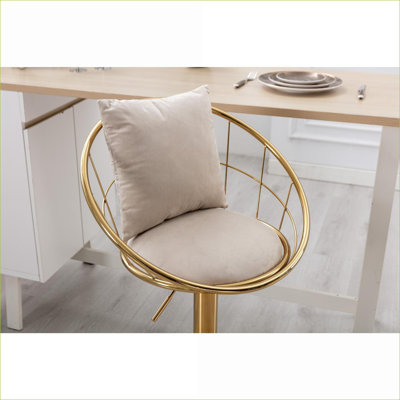 Ensemble de 2 chaises d'appoint de bar en velours blanc cassé, pivotant à 360 degrés à hauteur réglable, base plaquée or pour bar de salle à manger, pour adultes