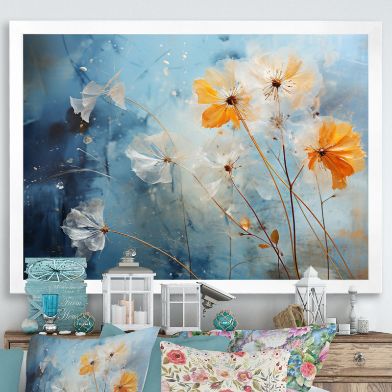«Dandelion Natures» sur toile, H 24 po x l 32 po x P 1 po, Cadre simple blanc