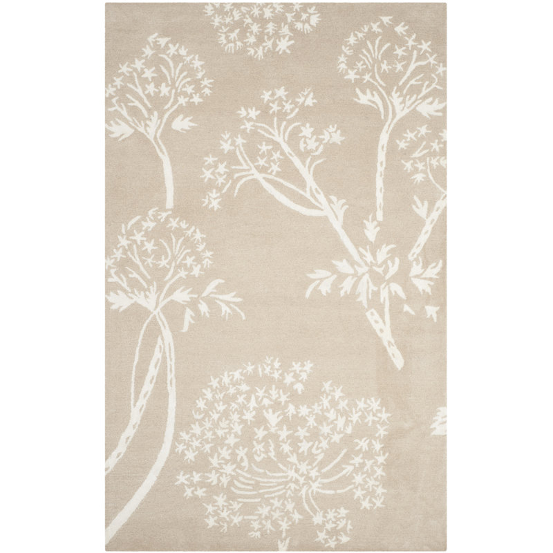 Hodgson Hand Tufted Wool/Viscose Floral Rug in Ivory, Rectangle 5' x 8'