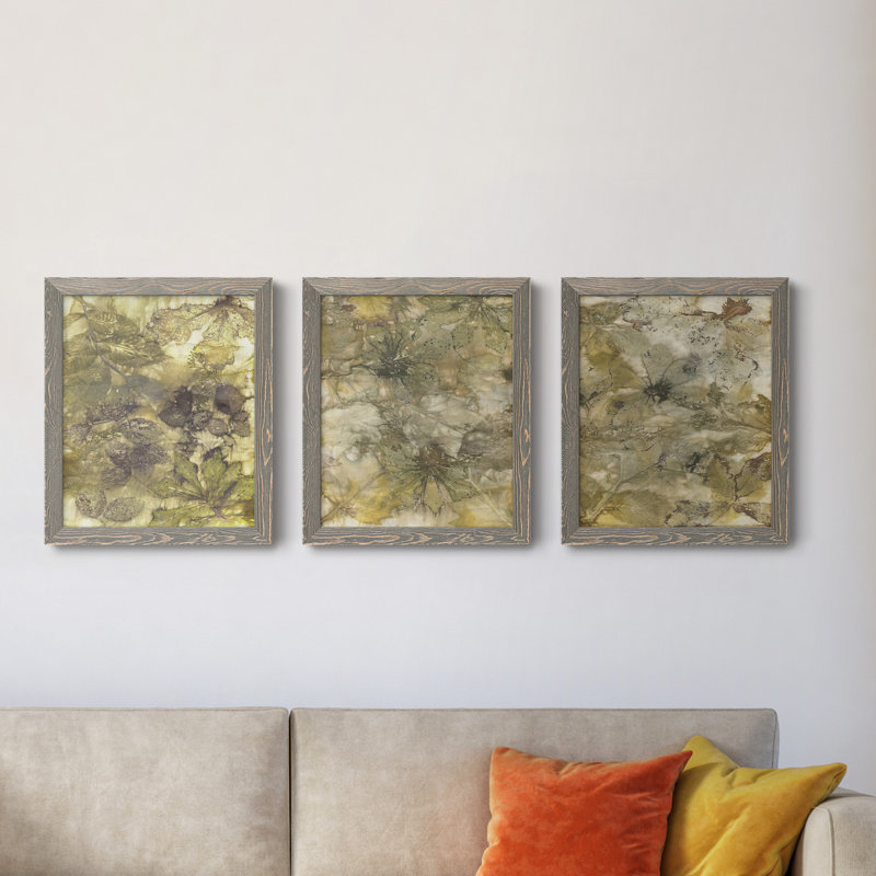 Eco Print I - ensemble de 3 peintures sur toile encadrées, H 20 po x l 51 po x P 1,5 po, Gris