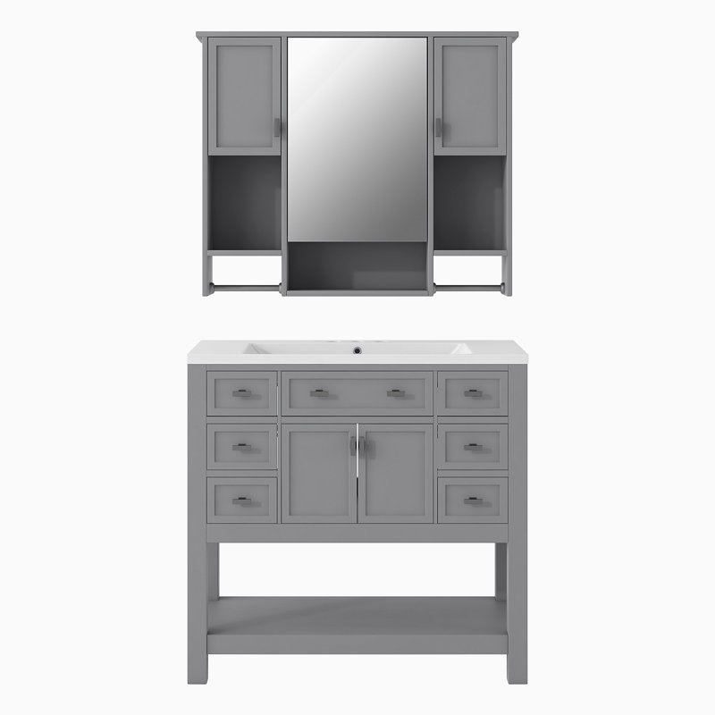 1 meuble-lavabo simple avec comptoir Lazos, Gris