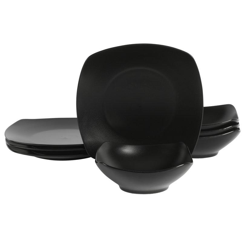 8 Piece Dinnerware Set, Service for 4, Matte Black