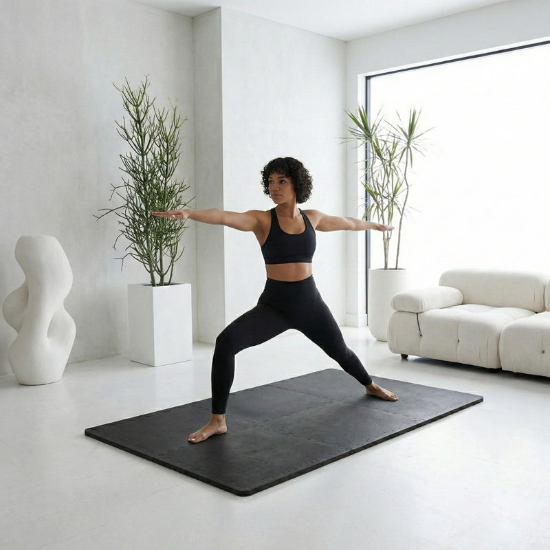 BalanceFrom Fitness 24 Sq Ft Interlocking EVA Foam Exercise Mat Tiles, Black
