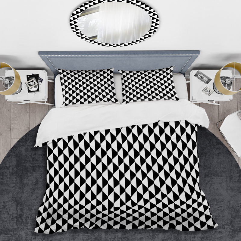 Ensemble de housse de couette moderne noir Houndstooth II - moderne, Housse de couette pour grand lit et 2 taies décor