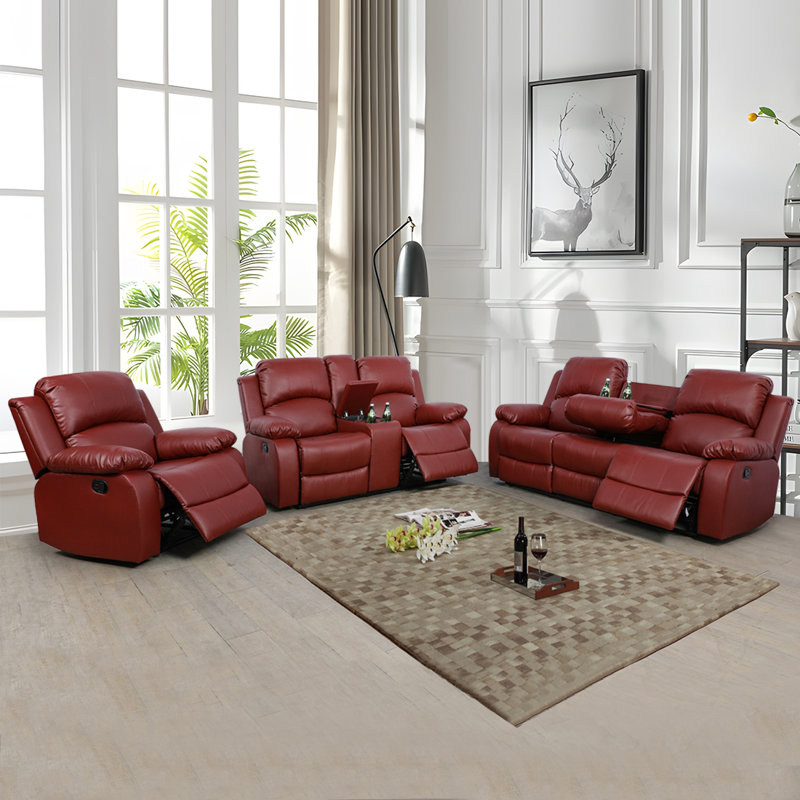 Keayon Faux Leather Recliner, Red Faux Leather