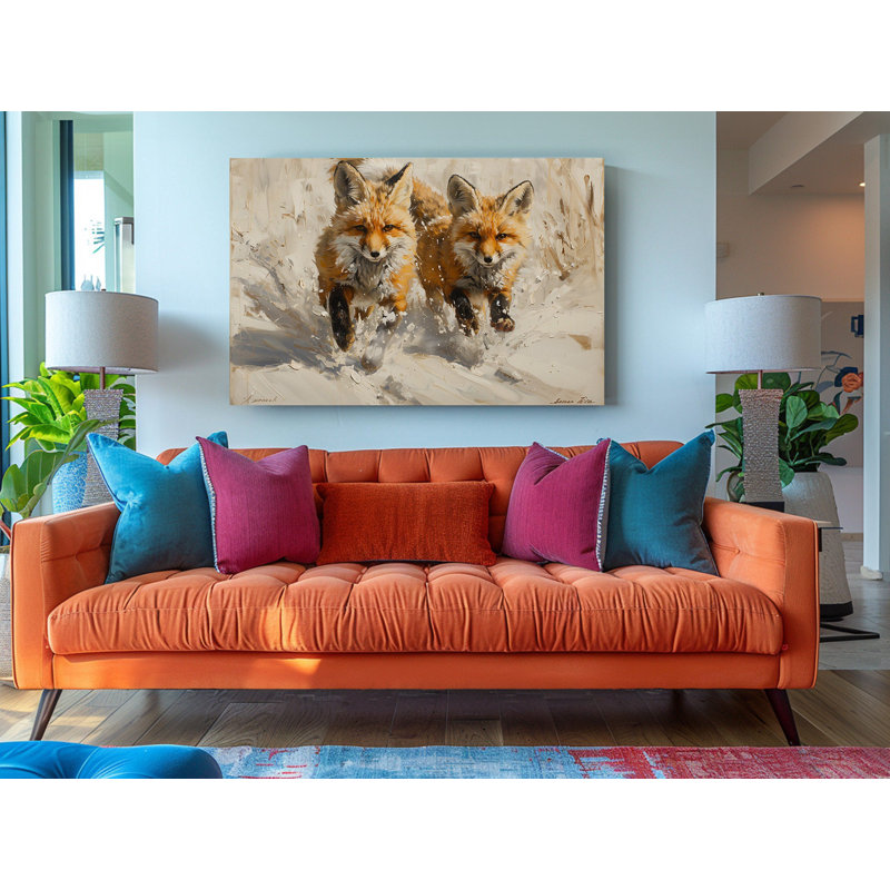 Peinture à l'huile, renards de Fennec, peintures brun clair sur toile, H 24 po x l 36 po