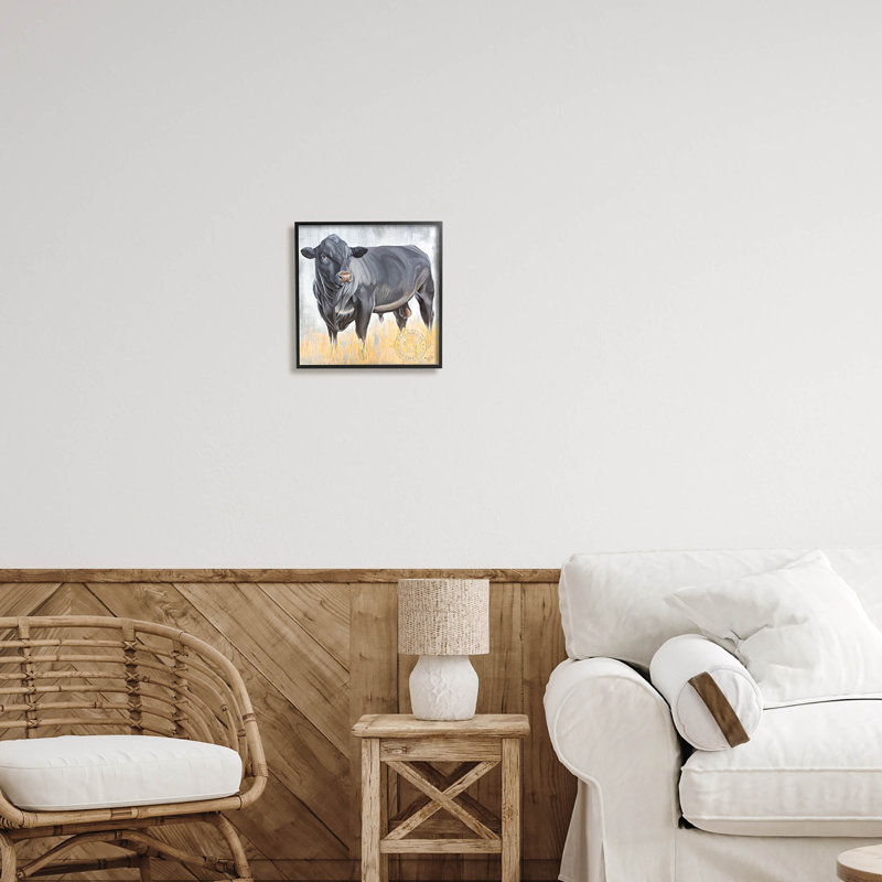 «Stoic Bovins», art de la giclée par Diane Fifer, H 12 po x l 12 po x P 1,5 po, Giclée encadrée noir minuit