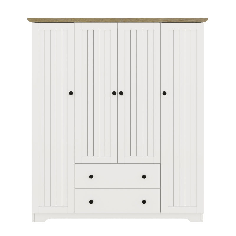 Armoire penderie 4 portes avec 2 tiroirs, Blanc