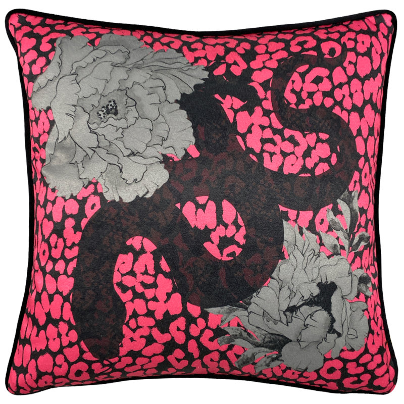 Animal Print Square Scatter Cushion Cushion, Pink/Charcoal
