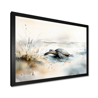 Minimal aquarelle tortue au bord de l'océan - tortue, art mural dans le salon
