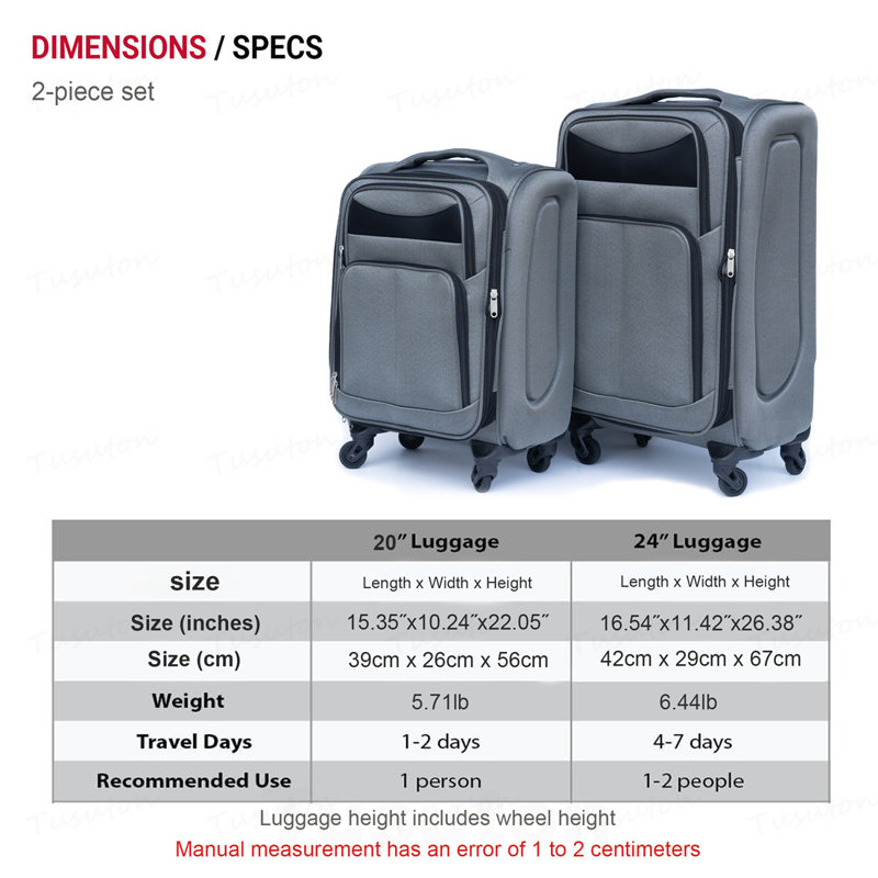 (20 + 24) Ensemble de valises en deux pièces Valise à roulettes Oxford sans verrou universel, Gris