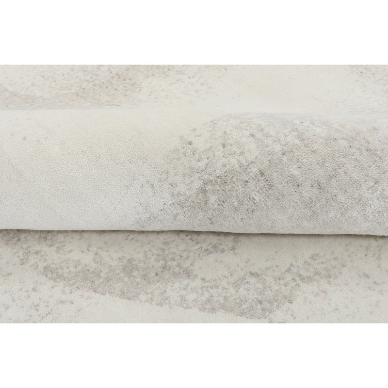 Hand Knotted Abstract Area Rug in White/Beige, Rectangle 6' x 9'