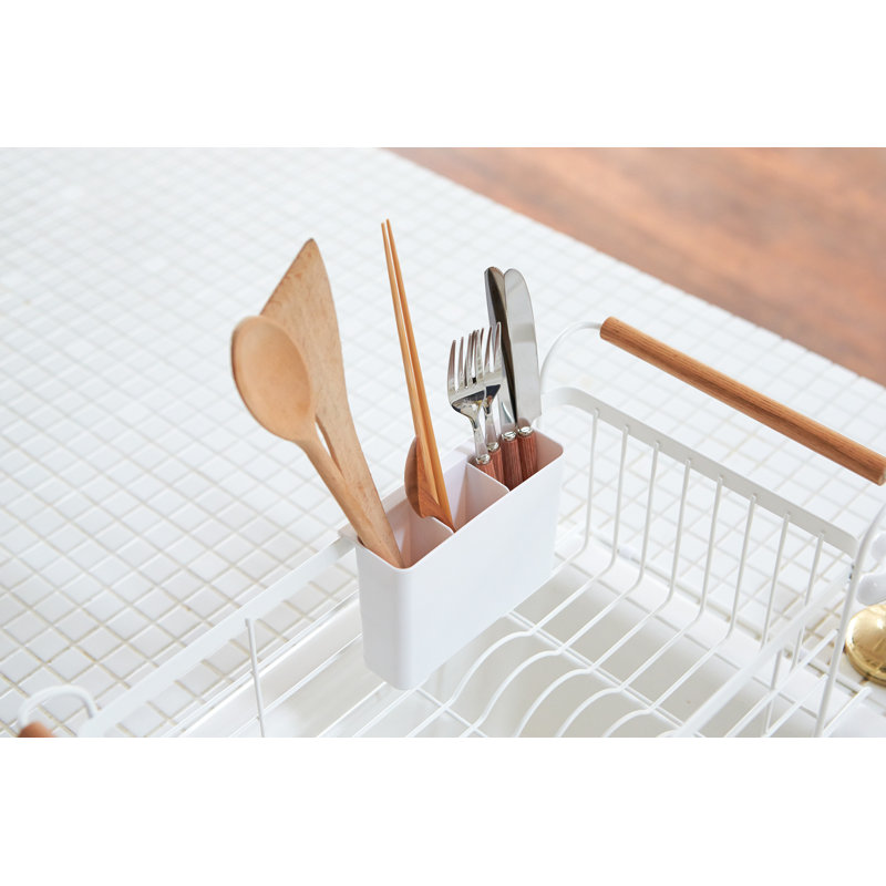 White Metal Over-the-Sink Dish Rack with Wooden Handles