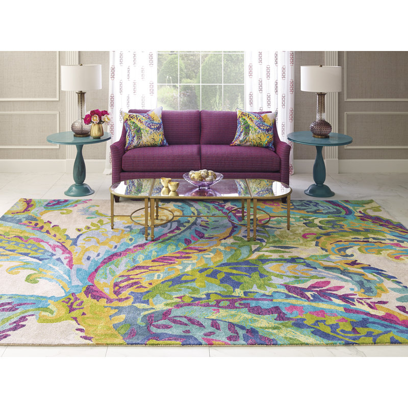 Galleria Floral Handmade Tufted Wool Blue/Green/Yellow Area Rug, Rectangle 4' x 6'
