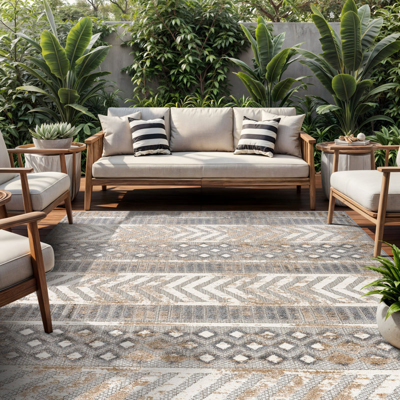 Alphee Geometric Indoor / Outdoor Rug, Rectangle 12' x 15'