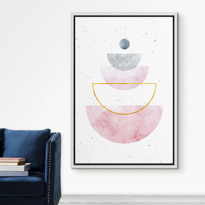 Signature, impression sur toile encadrée rose et gris pastel demi-cercles géométriques, illustrations, art moderne moyen