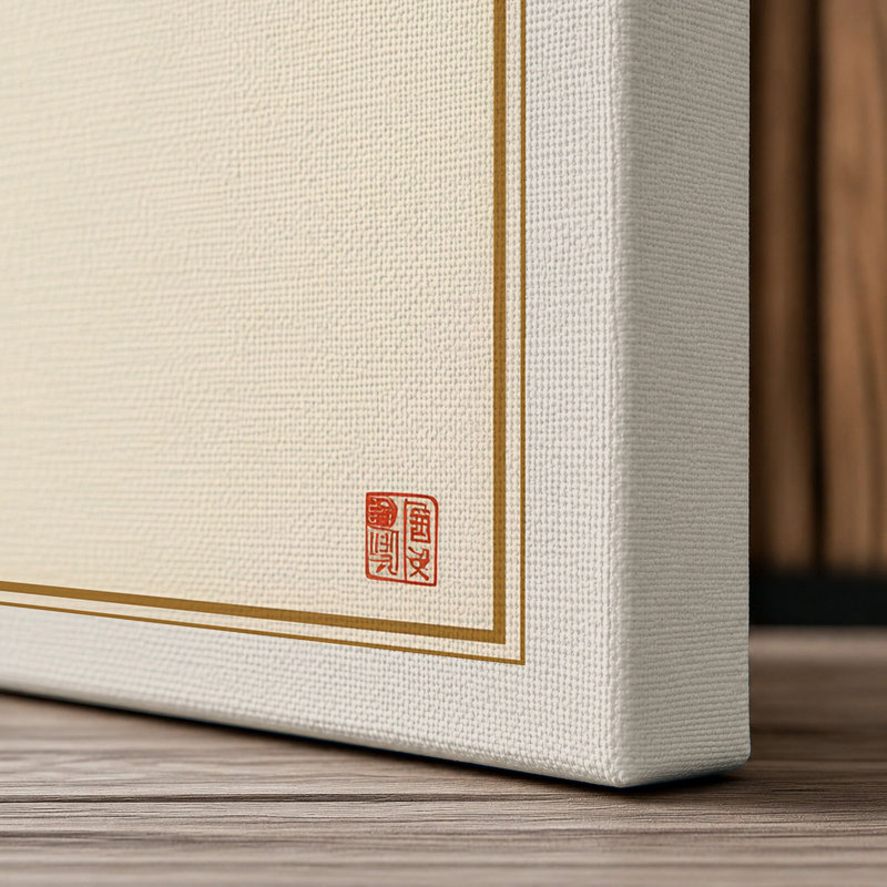 Plum Blossom Calligraphy Japandi - Wrapped Canvas, 24x16 - 61.0 x 40.6 cm, Cream Border