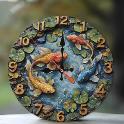 Horloge avec poissons et nénuphars