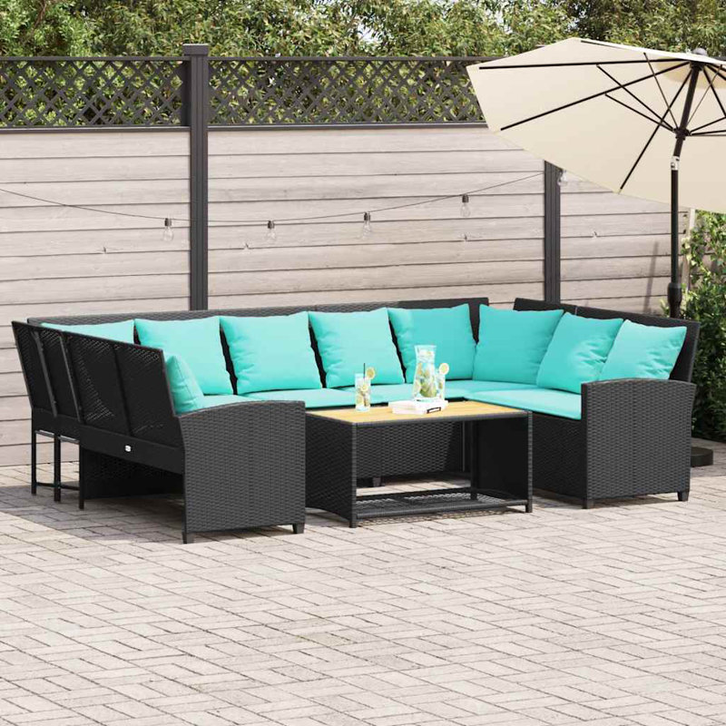  Canapé de patio avec coussins en rotin de polyester noir