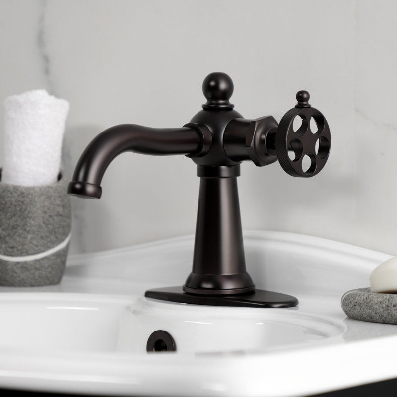 Kingston Brass Wendell Single-Handle 1-Hole Deck Mount Bathroom Faucet with Knurled Handle and Push Pop-Up Drain