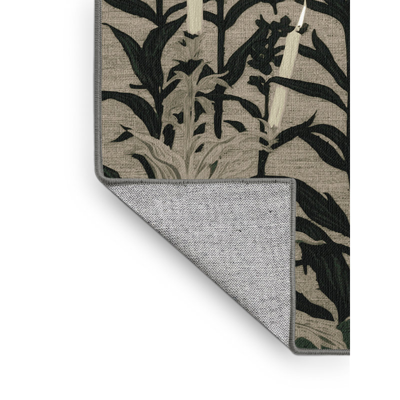 Tapis gris botanique lavable à la machine, Rectangle 3 pi x 5 pi