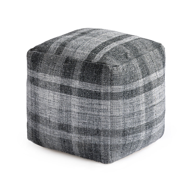 Guinda 18' Dark Gray Upholstered Pouf Ottoman, Dark Gray Checkered