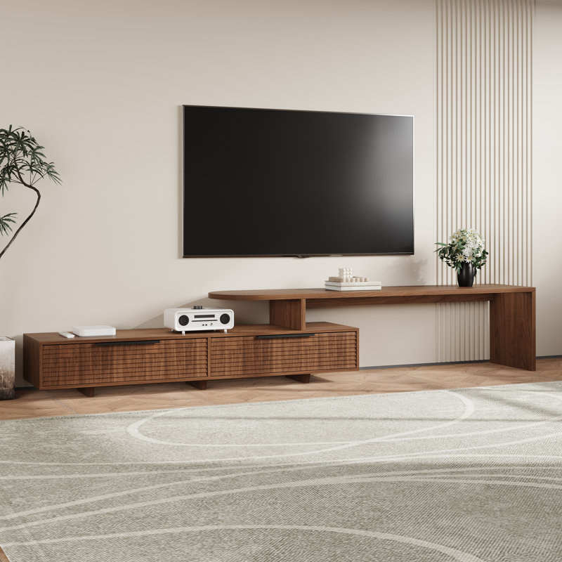 Extendable Wood TV Stand Adjustable Extendable TV Stand with Storage Drawers Modern Television Console Media Console for Living Room