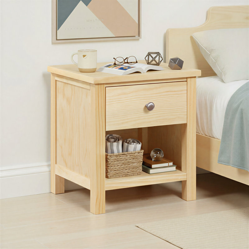 Baltimore 20" Transitional Wood Nightstand with Single Dovetail Drawer, Kenilin Metal Glides & Lower Storage Cubby