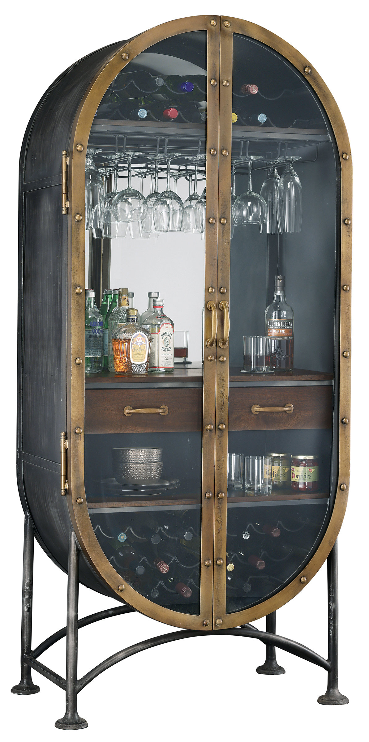 YITAHOME Farmhouse Bar Cabinet for Liquor and Glasses, Dining Room Kitchen  Cabinet with Wine Rack, Upper Glass Cabinet, Open Storage Shelves for  Living Room, Hallway, Charcoal Grey