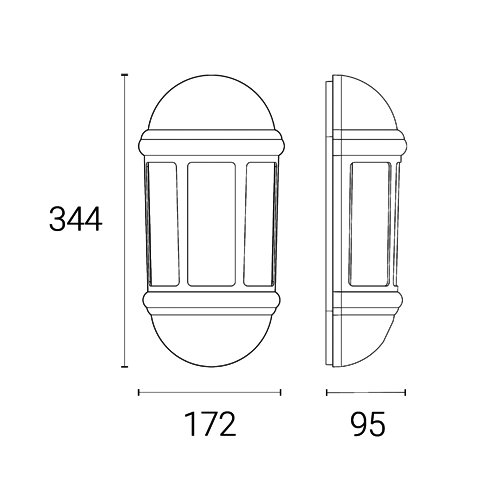 Outdoor Half Wall Lantern (Black) IP65 Rated Exterior Wall Lamp - 4L2/3410