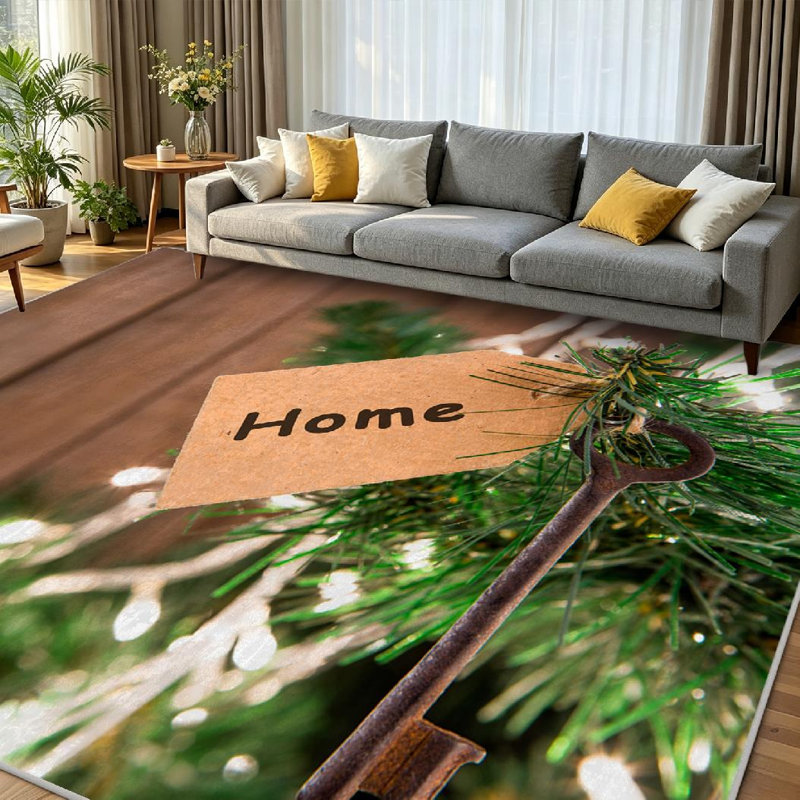 Tapis doré à motif de vœux de Noël lavable à la machine avec tapis intérieur, Rectangle 71 po x 98 po