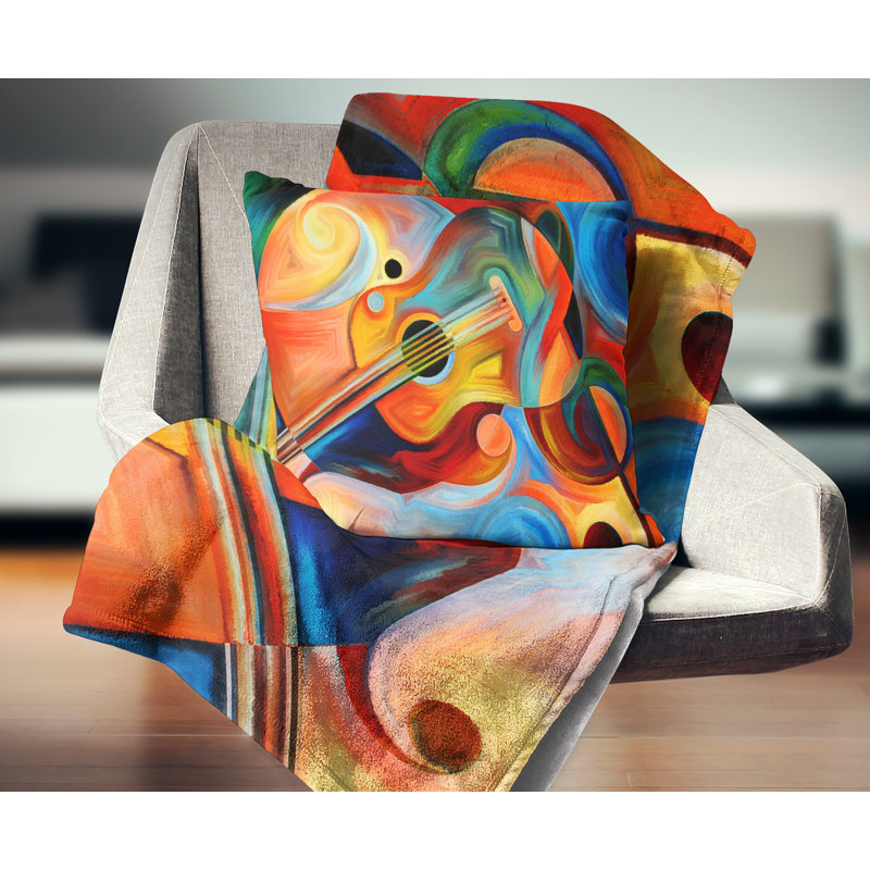 Musique et rythme - Coussin à imprimé abstrait, 16 po x 1 po, Carré, Polyester