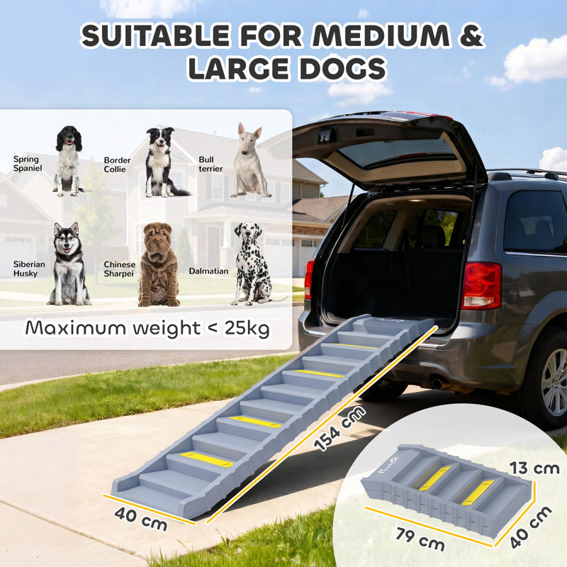 Foldable Dog Ramp for Cars Bed Portable 10Step, Grey