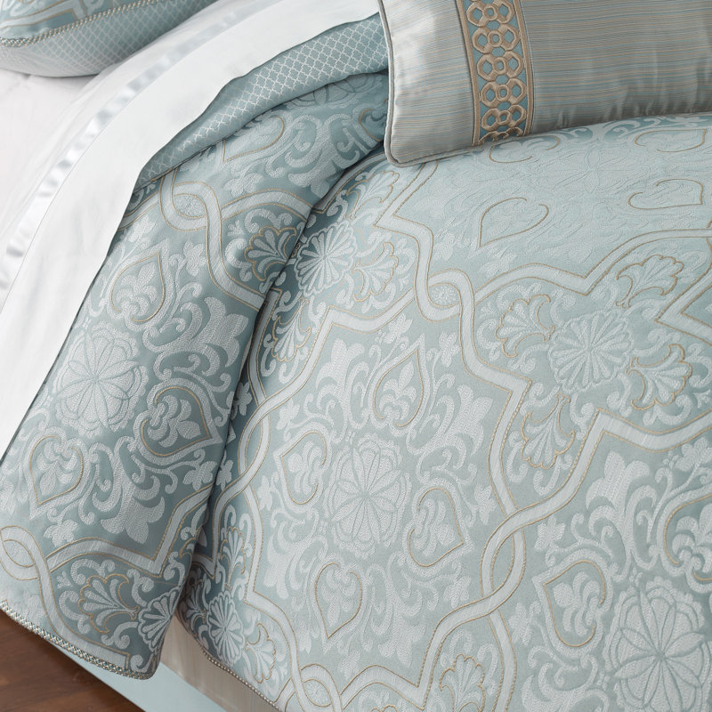 Ensemble d'édredon réversible en microfibre bleu Arezzo 6 pièces, Édredon très grand et 4 très grandes taies déc