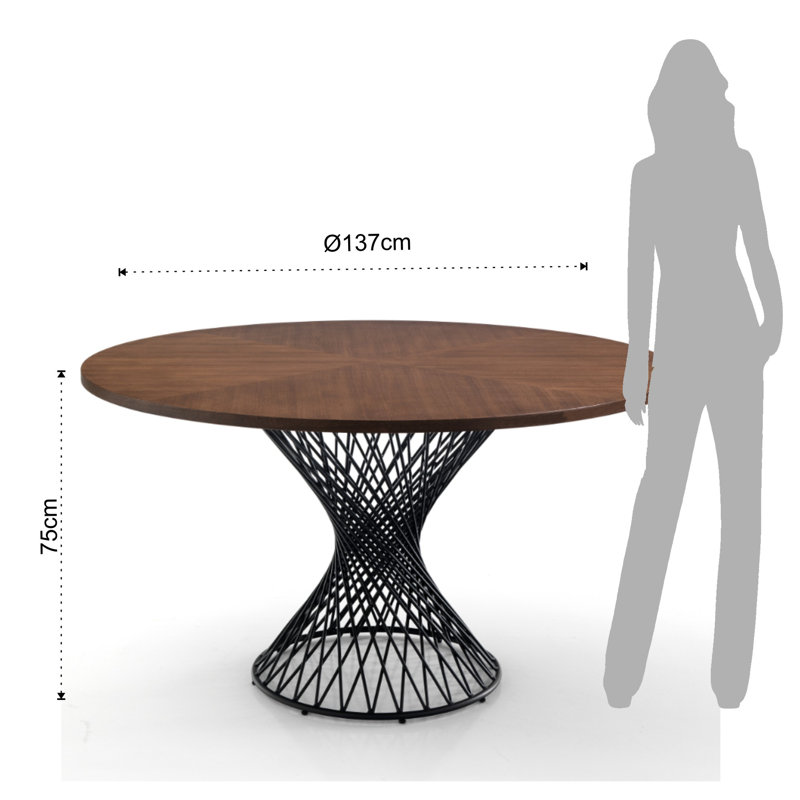 Amaja Walnut Round Metal Base Dining Table