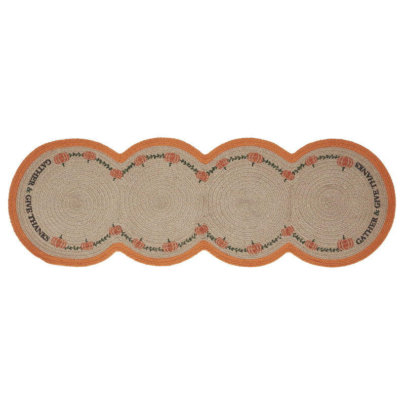 Harvest Blessings Natural Stencil Pumpkin Runner, 12" W x 48" L